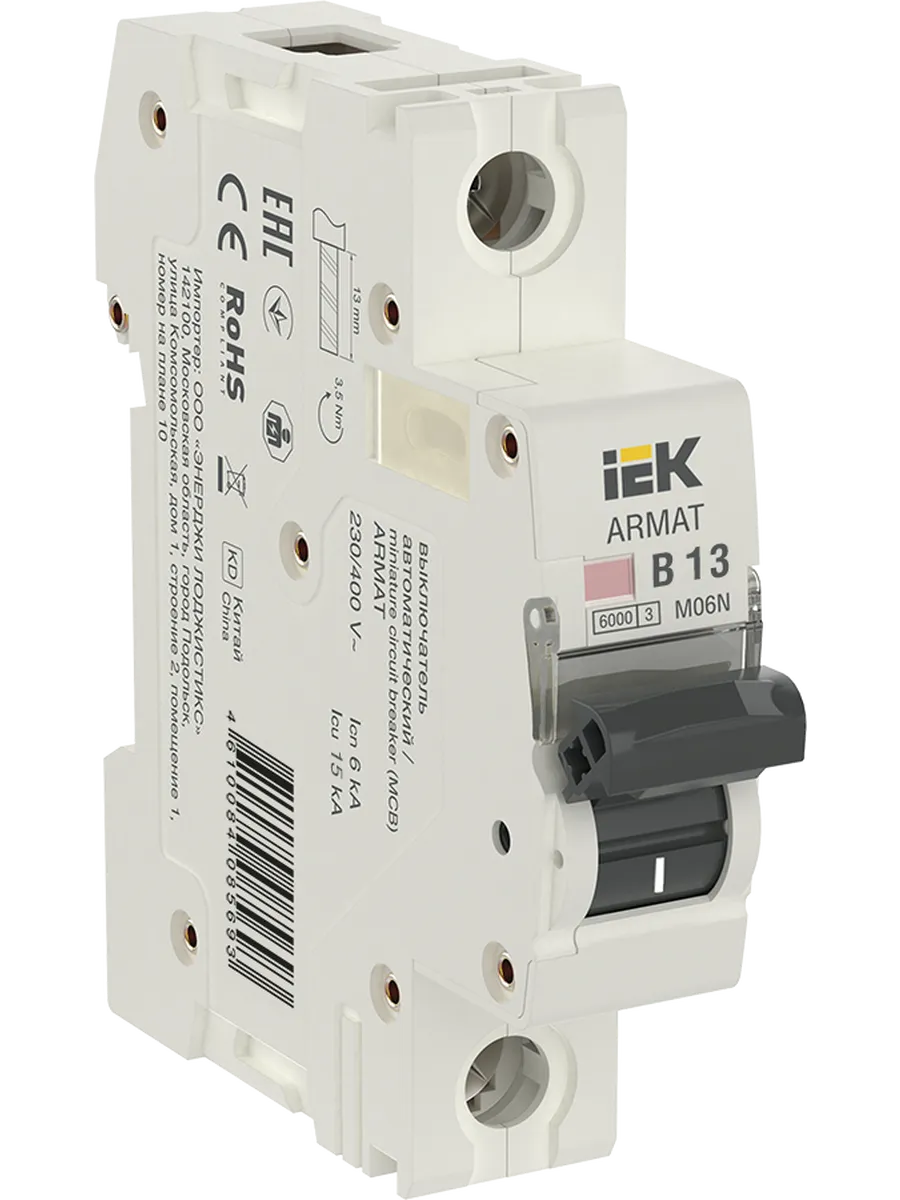 Автоматический выключатель M06N-TSL 1P B 13А IEK